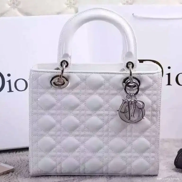 Cannage Medium Lady Calfskin Patent Dior White Silver Bag 0531 Luxury